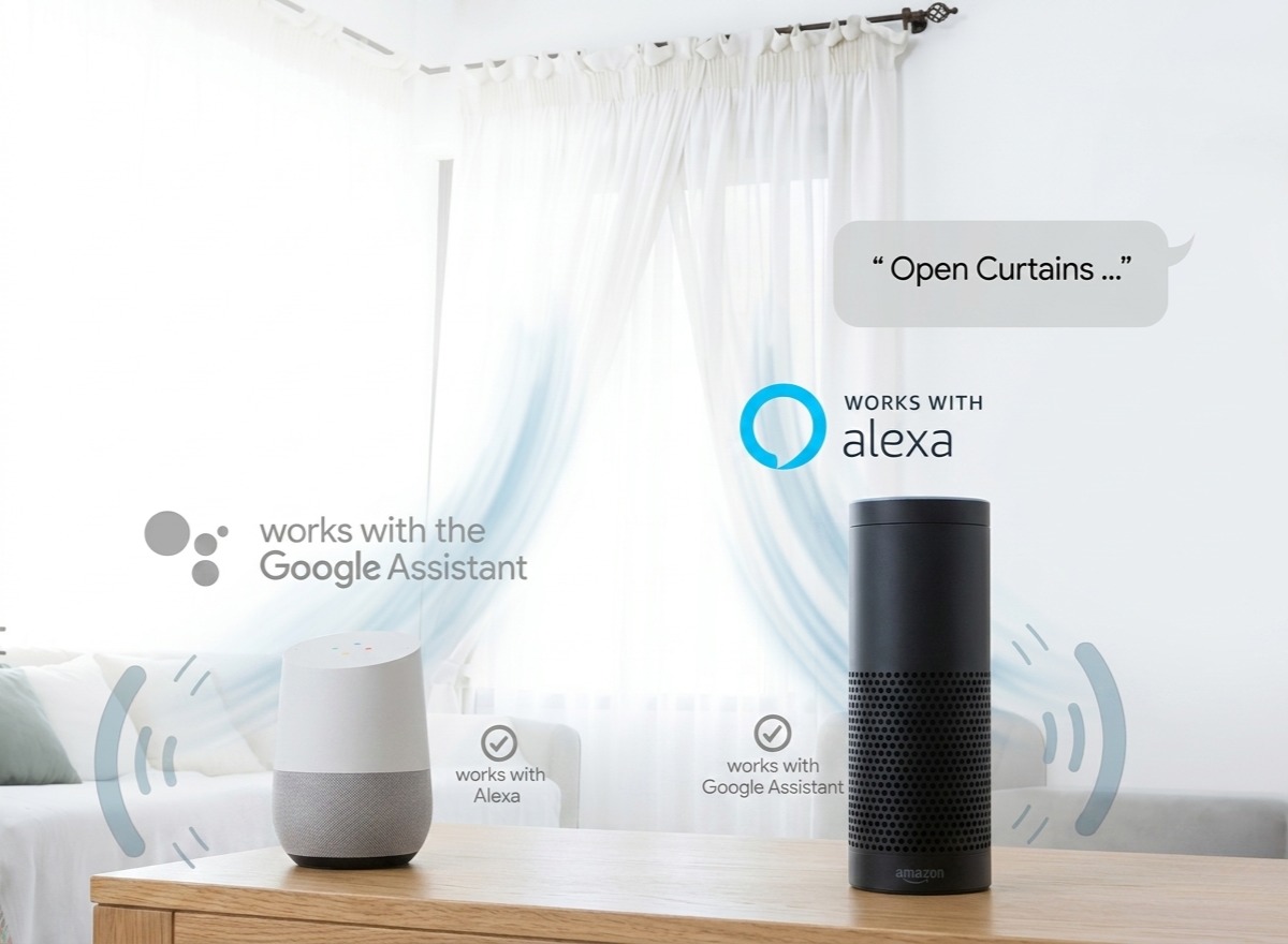 Voice assistant controlling curtain automation in a living room
